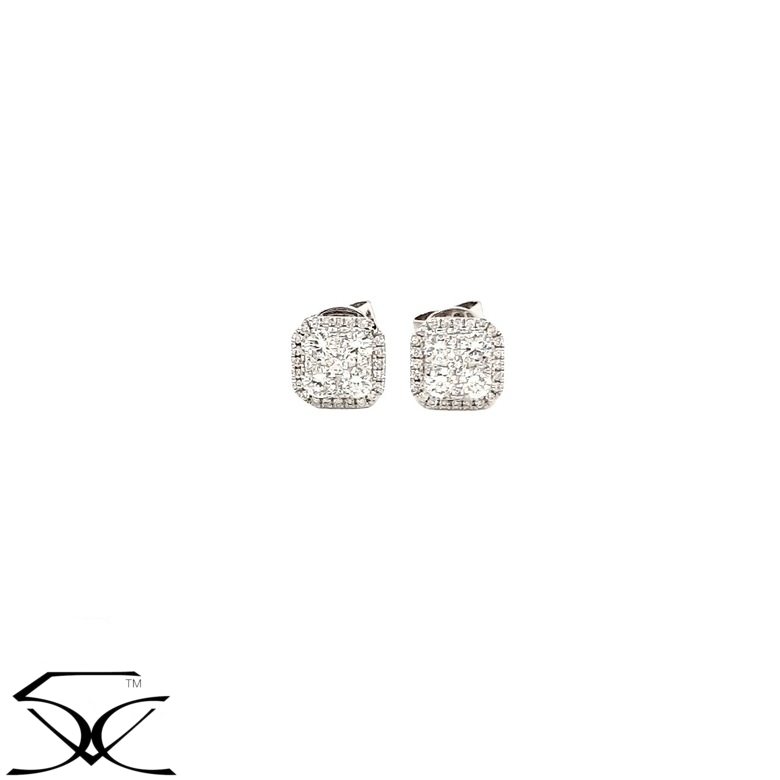 0.65 CT Natural Round Brilliant Cut Diamond Halo Cluster Stud Earring