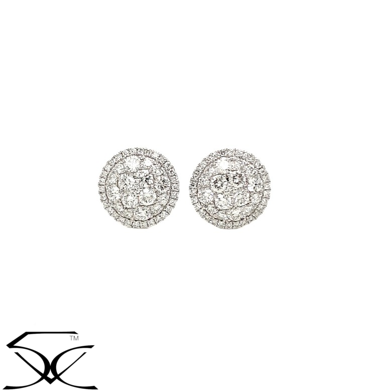 1.63 CT Round Brilliant Natural Diamond Single Halo Pave Set Stud Earring