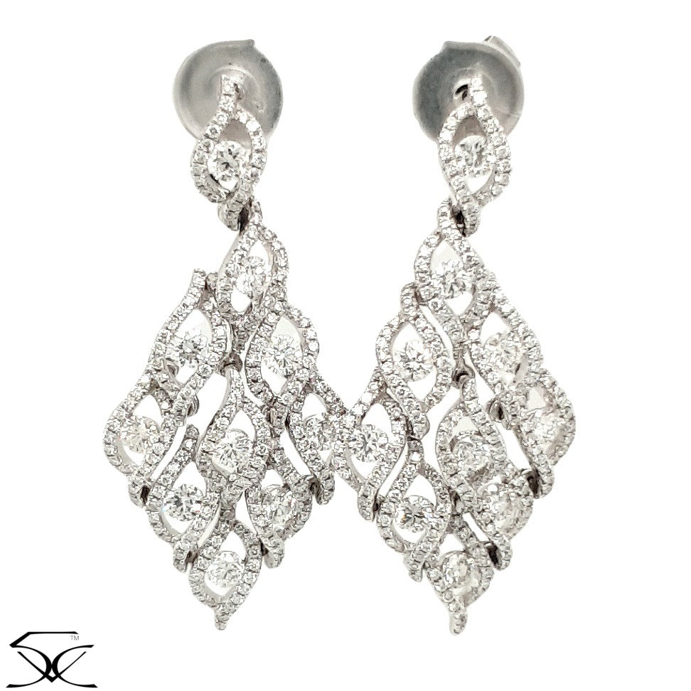 3.41 CT Diamond Chandelier Earrings in 18K Gold