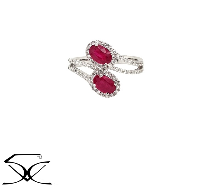 1.93 CT Two Stone Ruby Ring withÊDiamond Halo