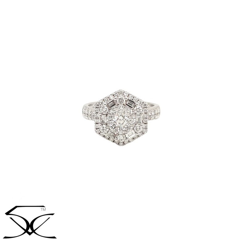 1.30 CT Baguettes Triple Halo Illusion Set with Round Brilliant Natural Diamonds Ring