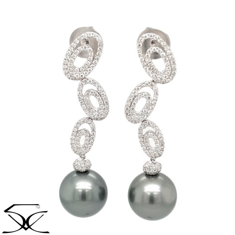 12.50 MM Tahitian Cultured Pearl With 1.40 CT Diamond Drop Earring