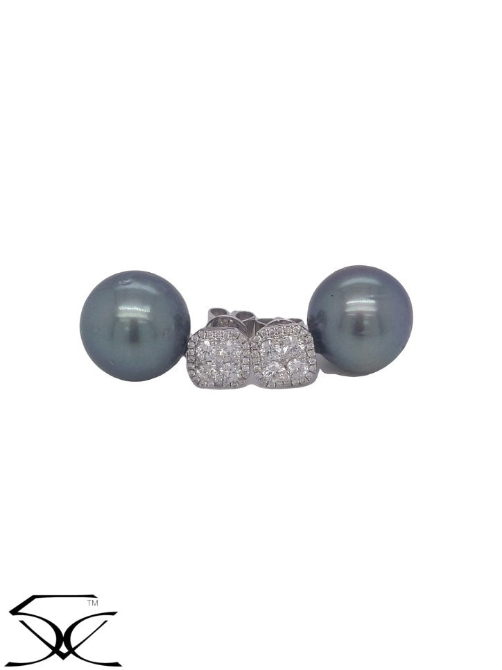 0.68 CT Diamond and Cultured Tahitian Pearl Drop Earring