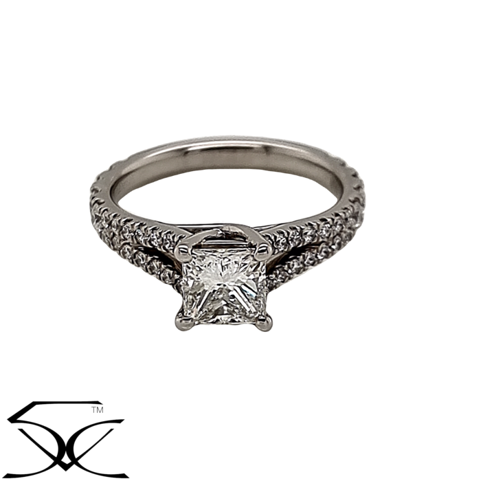 1.45 CT Princess Cut Diamond Split Shoulder Engagement Ring