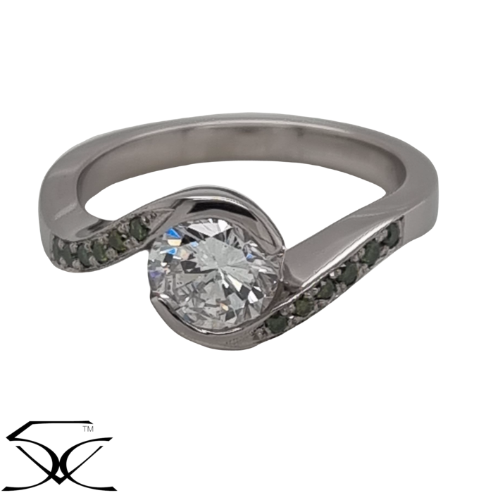 1.08 CT Half Bezel Set Diamond Engagement Ring