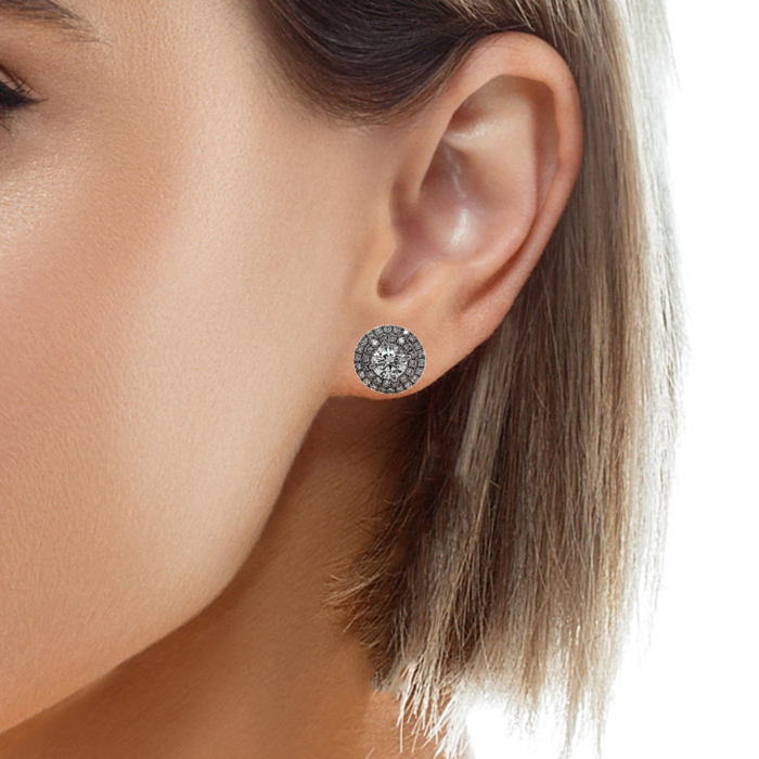 1.60 CT Natural Brilliant Diamond Cluster Stud Earrings with Double Halo