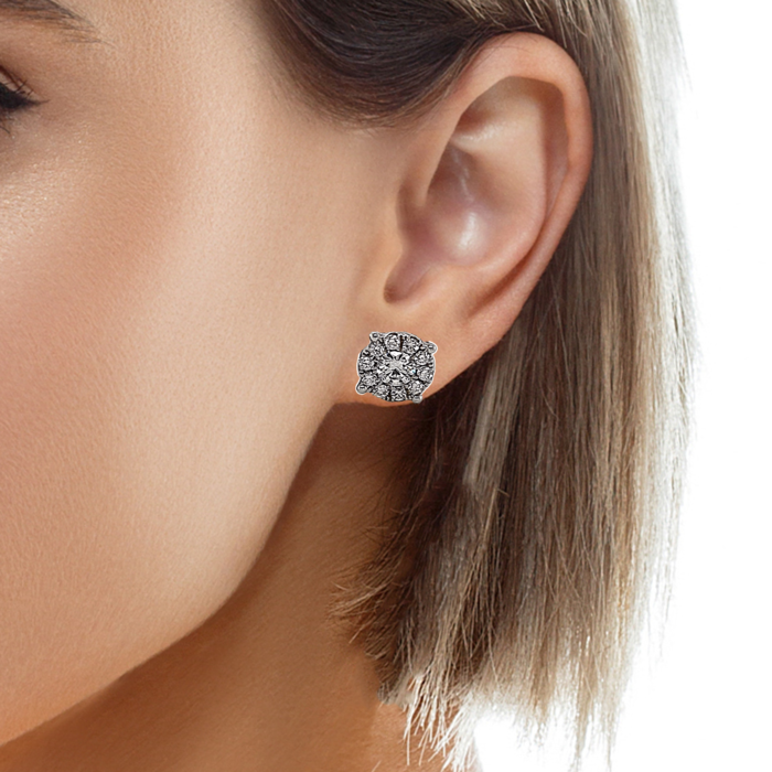 0.88 CT Diamond Cluster Stud Earrings in Illusion Setting