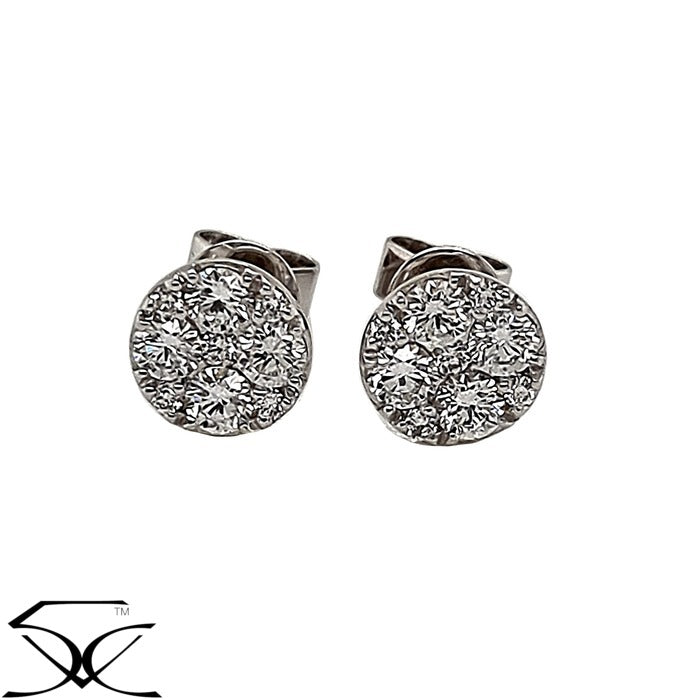 1.05 CT Cluster & Illusion Set Diamond Stud Earrings in 18K Gold