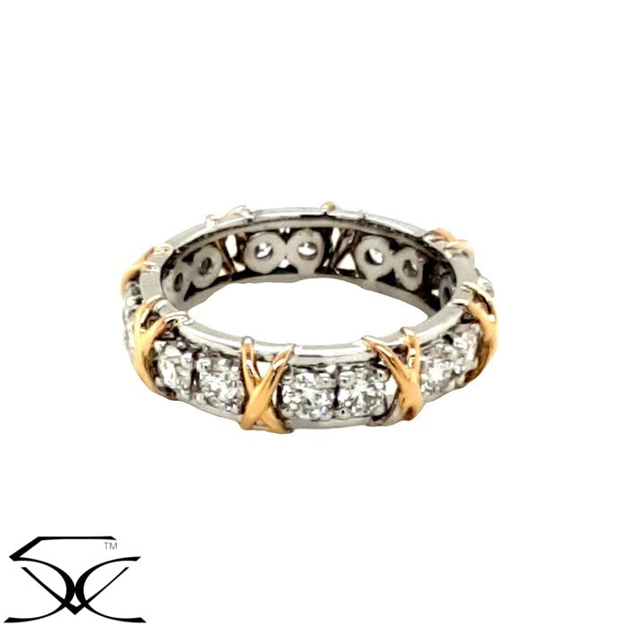 1.28 CT Schlumberger 16 Stone Diamond X - Ring in Two Tone Gold